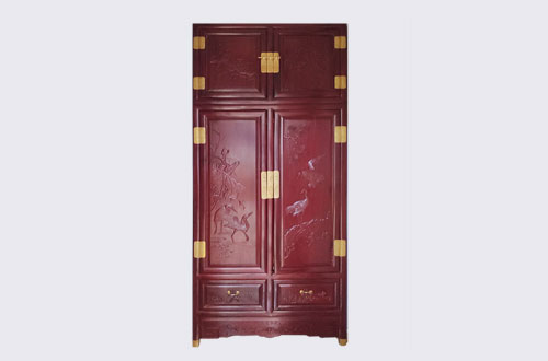 榆树高端中式家居装修深红色纯实木衣柜